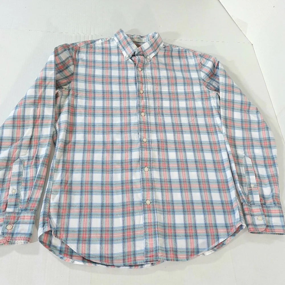J Crew Slim Fit Plaid Organic Cotton Broken In Oxford Shirt